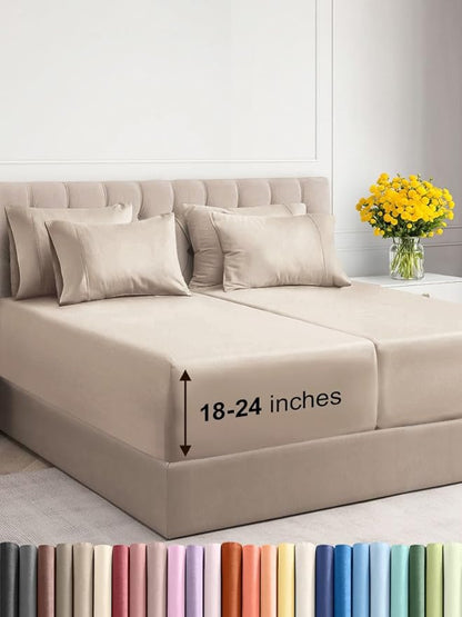 Extra Deep Split King Sheet Set - 7 Piece Breathable & Cooling Sheets - Hotel Luxury Bed Sheets Set - Easy & Secure Fit - Soft, Wrinkle Free & Comfy Sheets Set - Wheat Sheet Set w/Extra Deep Pockets