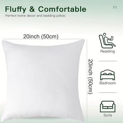 Pack of 4 Throw Pillow Inserts, 18 x 18 Square Cushion Inner Soft Fluffy Plump Stuffer Cushion Pads White Decorative Pillow Inserts (20x20 Inch (Pack of 4))