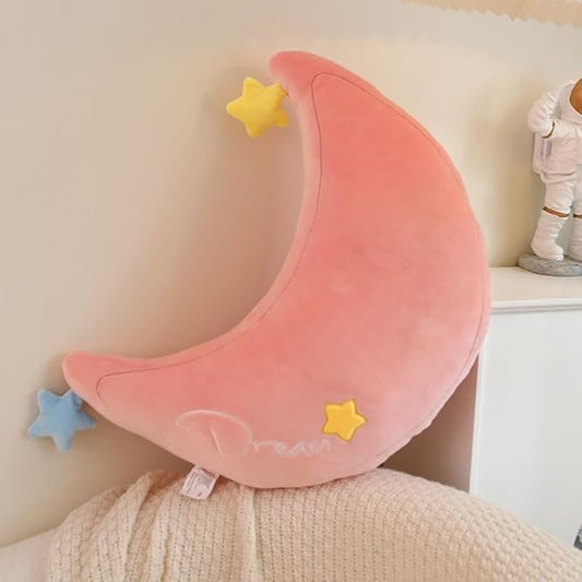 Moon Rainbow Cloud Pillow Cushion, Soft Plush Cloud Shaped Pillow Stuffed Rainbow and Moon Nursery Decor,Bedside Sofa Sleeping Pillow, Kids Cute Candy Color Cushion (Moon)