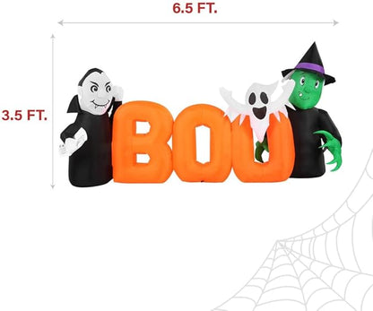 Haunted Hill Farm 6.5-Ft Wide Boo Sign Blow Up Inflatable with Lights, Outdoor Halloween Inflatable Decoration for Lawn and Yard, Large Spooky Holiday Decor