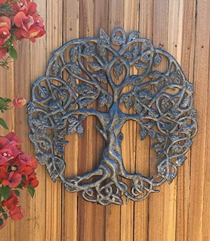 Tree of Life Metal Wall Art, Contemporary Iron Artwork Decor, Celtic Family Trees, 23 In. x 23 In. Round Modern Plaque, Handmade in Haiti,Fair Trade Certified, Signed By Wilson Etienne