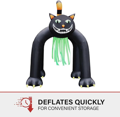 Haunted Hill Farm 10-Ft Tall Black Cat Arch Blow Up Inflatable with Lights, Outdoor Halloween Inflatable Decoration for Lawn and Yard, Giant Spooky Holiday Decor