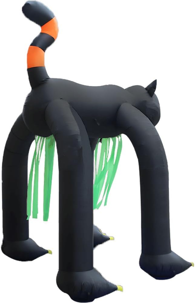 Haunted Hill Farm 10-Ft Tall Black Cat Arch Blow Up Inflatable with Lights, Outdoor Halloween Inflatable Decoration for Lawn and Yard, Giant Spooky Holiday Decor
