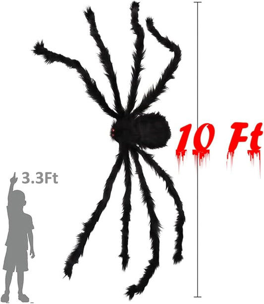 Halloween Outdoor Decorations Giant Spider, 10Ft Scary Large Spider Props for Yard Lawn Halloween Outside Decor and Indoor Party Decor, Black