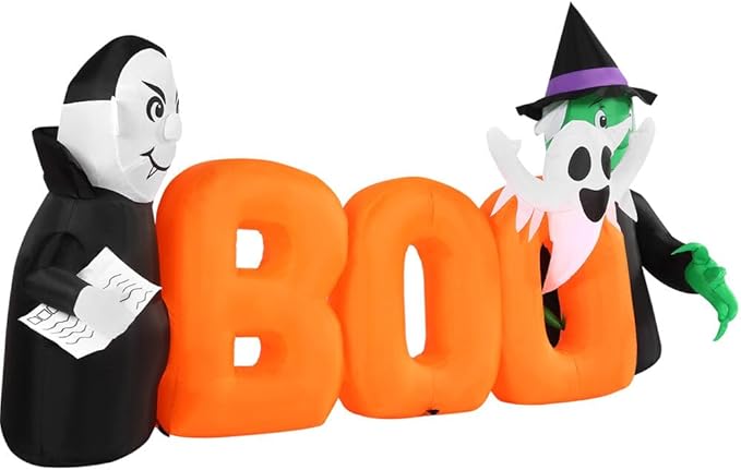 Haunted Hill Farm 6.5-Ft Wide Boo Sign Blow Up Inflatable with Lights, Outdoor Halloween Inflatable Decoration for Lawn and Yard, Large Spooky Holiday Decor