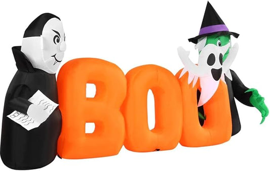 Haunted Hill Farm 6.5-Ft Wide Boo Sign Blow Up Inflatable with Lights, Outdoor Halloween Inflatable Decoration for Lawn and Yard, Large Spooky Holiday Decor