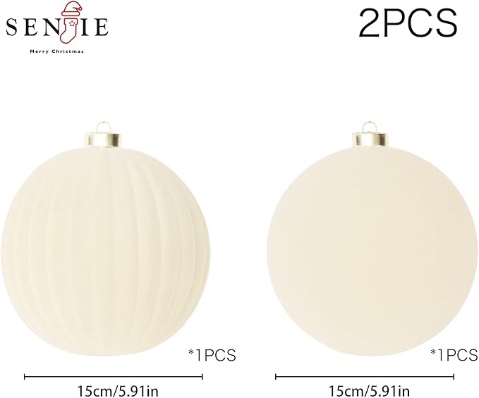 6inch Big Velvet Christmas Ornaments for Xmas Trees, 2 pcs Flocked Christmas Balls Sets for Holiday Decor