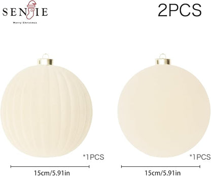 6inch Big Velvet Christmas Ornaments for Xmas Trees, 2 pcs Flocked Christmas Balls Sets for Holiday Decor