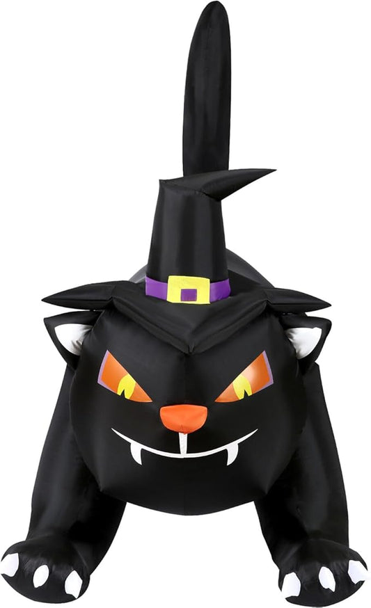 Haunted Hill Farm 6-ft. Wide Black Cat Blow Up with Lights, Outdoor Halloween Inflatable Decoration for Lawn and Yard, Giant Spooky Holiday Decor