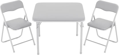GAOMON Boys and Girls Folding Table and Chairs Set of 3, Portable Table and Chair with Pu Soft Cushion, No Installation Required, Suitable for Eating, Reading and Playing