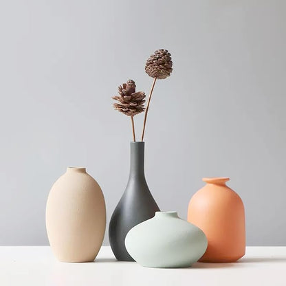 Small Ceramic Vase Set of 4 for Modern Home Decor, Minimalist Bohemian, Round Matte Vases for Dried Flowers&Pampas Grass, Office, Shelf, Living Room, Bedroom, Entryway Decor