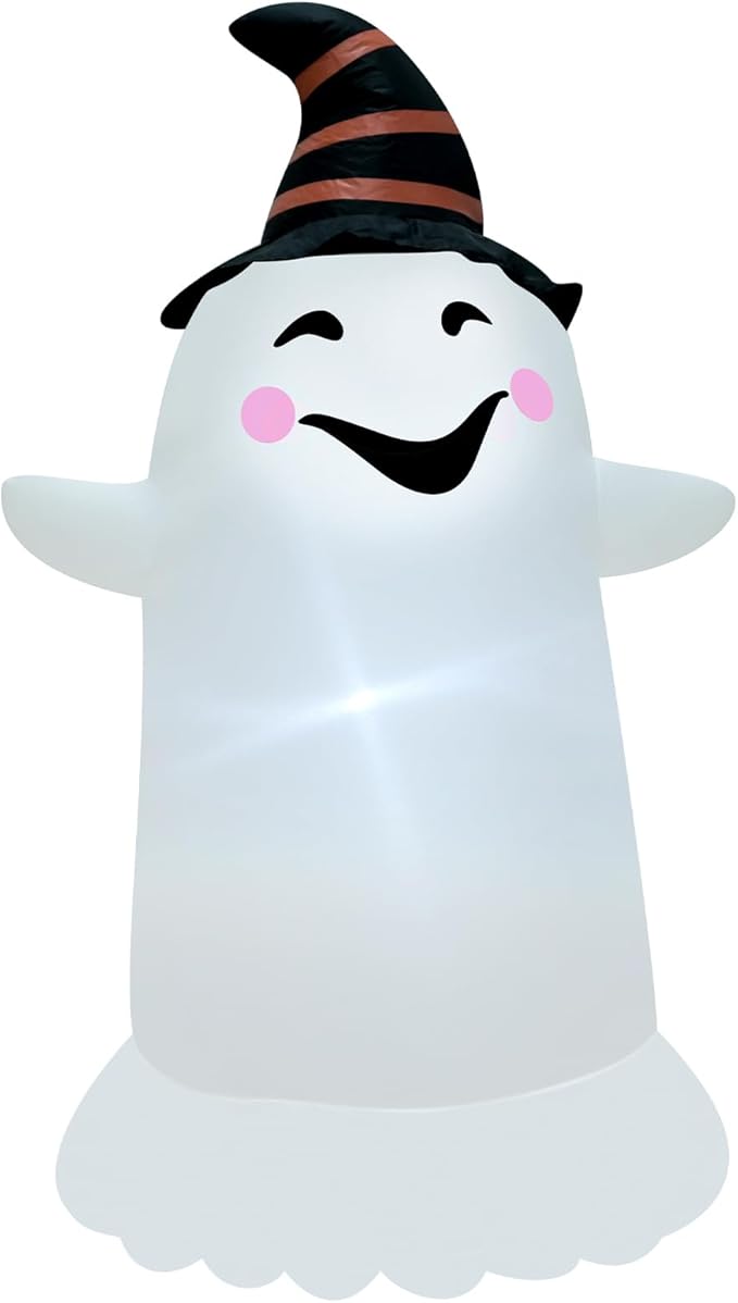 3.5FT Halloween Inflatable Decor with LED Lights Striped Hat Ghost Halloween Blow Up Decorations Indoor Outdoor Yard Garden Party Holiday Decoration