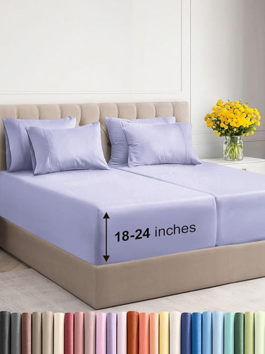 Extra Deep Split King Sheet Set - 7 Piece Breathable and Cooling Sheets - Hotel Luxury Bed Sheets Set - Easy Fit - Soft, Wrinkle Free and Comfy Sheets Set - Lavender Sheet Set with Extra Deep Pockets