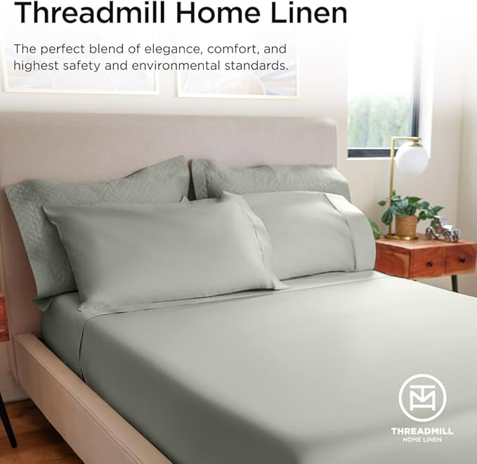 Threadmill Luxury 800 Thread Count California King 100% Cotton Sheets - Moonrock Grey Sateen Weave Bed-Sheets, Better Than Egyptian Cotton, 4 Pc Solid Bed Set, Fits 16" Deep Pocket