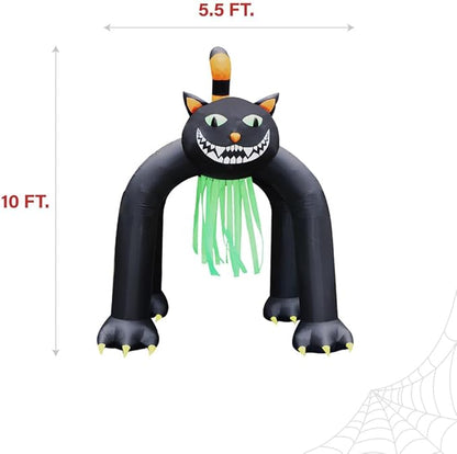 Haunted Hill Farm 10-Ft Tall Black Cat Arch Blow Up Inflatable with Lights, Outdoor Halloween Inflatable Decoration for Lawn and Yard, Giant Spooky Holiday Decor