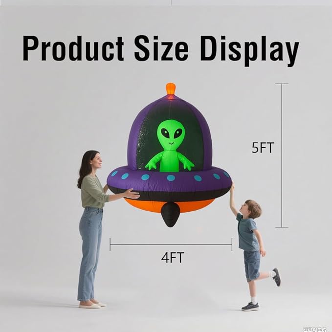 GARIG 5FT Halloween Inflatables Outdoor Decorations Aliens and Spaceships Build-in LEDs Lights Blow Up Yard Decorations for Garden Lawn Window Indoor Party Holiday Decor