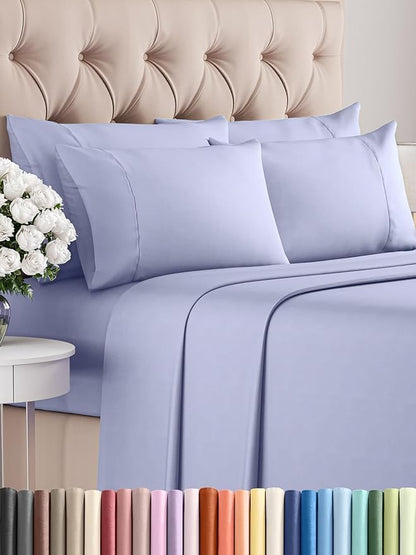 CGK Linens King 6 Piece Sheet Set - Cooling Sheets for Hot Sleepers - Hotel Luxury Bedding Set w/ 8-16 Inch Deep Pockets - 1 Flat & 1 Fitted & 4 Pillowcases - Soft, Comfy and Wrinkle Free - Lavender