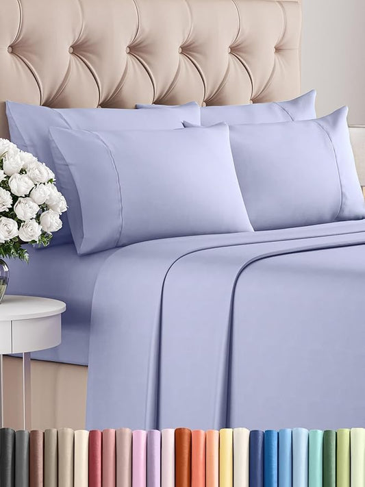 CGK Linens King 6 Piece Sheet Set - Cooling Sheets for Hot Sleepers - Hotel Luxury Bedding Set w/ 8-16 Inch Deep Pockets - 1 Flat & 1 Fitted & 4 Pillowcases - Soft, Comfy and Wrinkle Free - Lavender