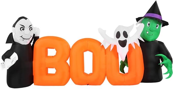 Haunted Hill Farm 6.5-Ft Wide Boo Sign Blow Up Inflatable with Lights, Outdoor Halloween Inflatable Decoration for Lawn and Yard, Large Spooky Holiday Decor