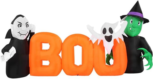 Haunted Hill Farm 6.5-Ft Wide Boo Sign Blow Up Inflatable with Lights, Outdoor Halloween Inflatable Decoration for Lawn and Yard, Large Spooky Holiday Decor