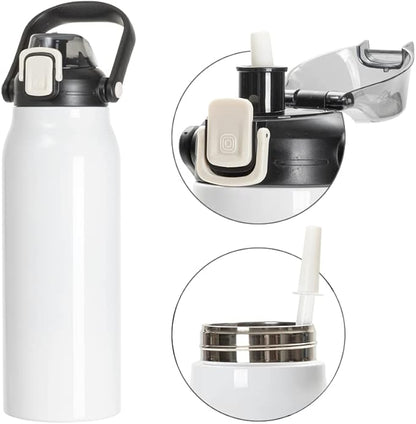PYD Life Sublimation Water Bottles Vacuum Flasks 57 OZ White with Portable Sippy Up Lid and Straw Large Stainless Steel Travel Tumblers Cups Mugs for Tumbler Heat Press 2 Pack