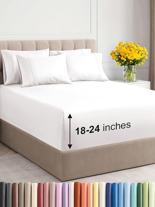 Extra Deep Full Sheet Set - 6 Piece Breathable and Cooling Sheets - Hotel Luxury Bed Sheets Set - Easy Fit - Soft, Wrinkle Free and Comfy Sheets Set - Antique White Sheet Set with Extra Deep Pockets