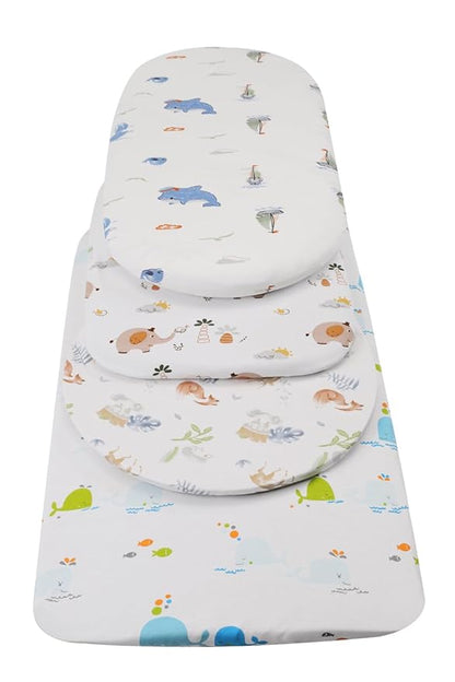 Bassinet Sheets Compatible with Baby Delight Beside Me Dreamer Bassinet, 2 Pack, 100% Jersey Knit Cotton 190GSM, Ultra Soft Breathable, Fox Deer and Elephant