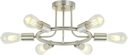 BONLICHT Sputnik Chandelier Brushed Nickel Modern Starburst Chandelier 6 Lights Semi Flush Mount Ceiling Light Industrial Vintage Dining Room Light Fixture UL Listed