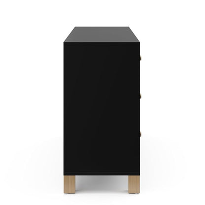 Storkcraft California 6-Drawer Double Dresser (Black with Driftwood) - GREENGUARD Gold Certified, Interlocking Drawer System, Dresser Drawer Organizer for Kids Bedroom