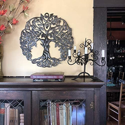 Tree of Life Metal Wall Art, Contemporary Iron Artwork Decor, Celtic Family Trees, 23 In. x 23 In. Round Modern Plaque, Handmade in Haiti,Fair Trade Certified, Signed By Wilson Etienne