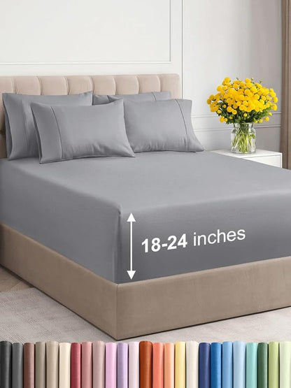 Extra Deep King Sheet Set - 6 Piece Breathable & Cooling Sheets - Hotel Luxury Bed Sheets Set - Easy & Secure Fit - Soft, Wrinkle Free & Comfy Sheets Set - Steel Blue Sheet Set with Extra Deep Pockets
