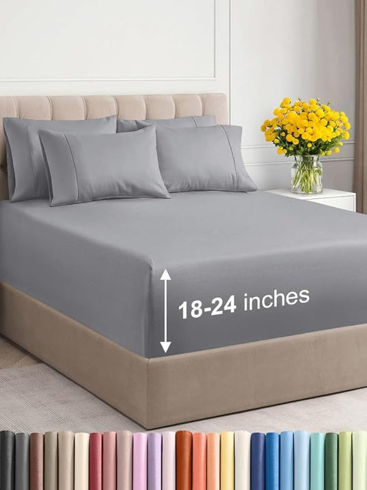 Extra Deep King Sheet Set - 6 Piece Breathable & Cooling Sheets - Hotel Luxury Bed Sheets Set - Easy & Secure Fit - Soft, Wrinkle Free & Comfy Sheets Set - Steel Blue Sheet Set with Extra Deep Pockets