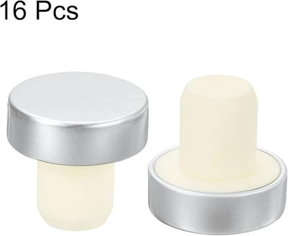 uxcell 16Pcs T-shaped Stoppers, 0.63inch Dia Cork Wine Stopper Reusable Wine Bottle Corks Sealing Plug for Wine Beer Beverage Bottle Crafts, Silver