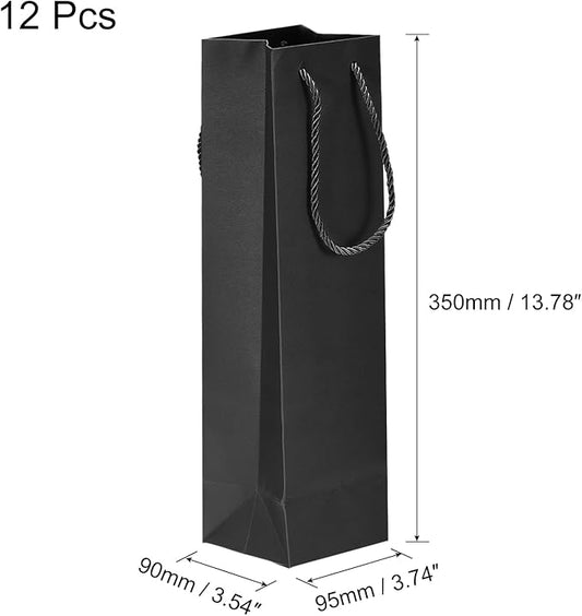 uxcell Wine Bags, 12pcs Black 4 x 4 x 14 In Wine Gift Bags with Rope Handles Paper Wine Tote Bag for Wedding Birthday Christmas Party Supplies