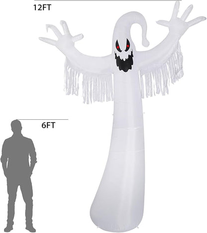 Sizonjoy 12 FT Halloween Decoration Inflatable Ghost, Blow Up Animated Red Eyes Ghost with Build-in LEDs, Outdoor Scary Inflatable Decoration for Front Yard, Porch