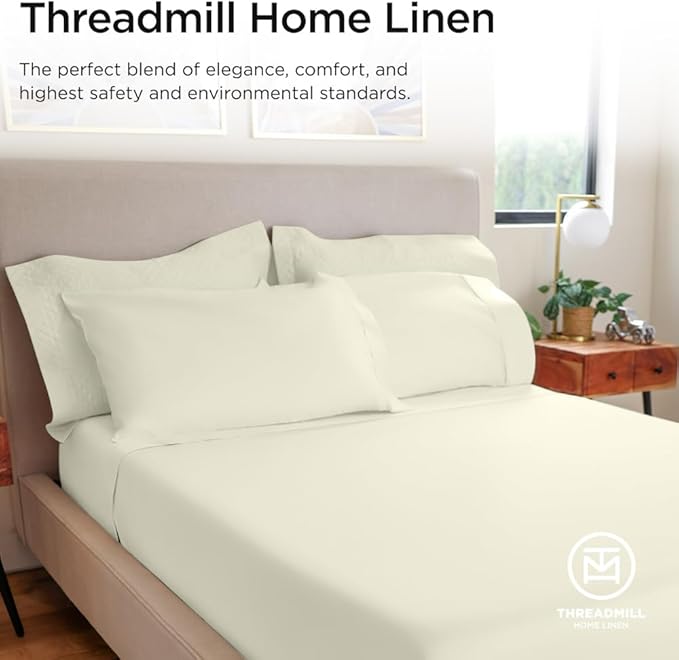 Threadmill Luxury 800 Thread Count California King 100% Cotton Sheets - Ivory Sateen Weave Bed-Sheets, Better Than Egyptian Cotton, 4 Pc Solid Bed Set, Fits 16" Deep Pocket