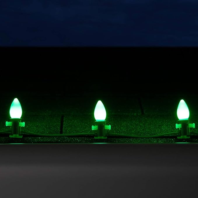 25 ft Opticore LED Opaque Commercial C7 Green Christmas Lights, Commercial LED String for Outdoor Christmas Use, Green Wire (25 Lights)