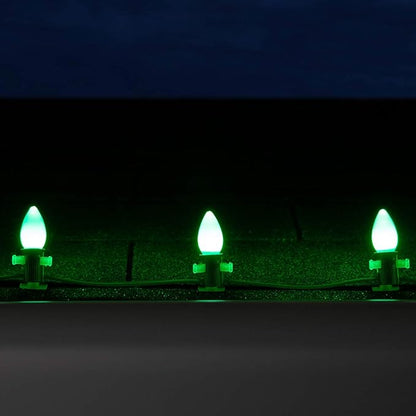 25 ft Opticore LED Opaque Commercial C7 Green Christmas Lights, Commercial LED String for Outdoor Christmas Use, Green Wire (25 Lights)