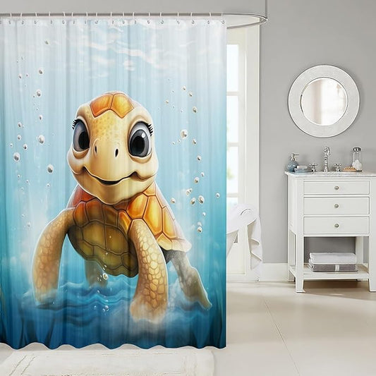 Feelyou Cute Sea Turtle Shower Curtain Kids 3D Print Fabric Shower Curtain Ocean Animal Bathroom Waterproof Accessories with 12 Hooks for Women Men Ocean Theme Curtains,72x84 Inches