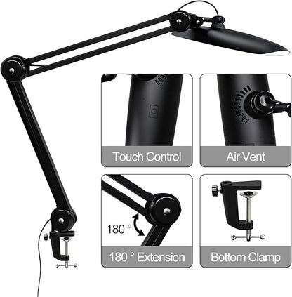20" LED Desk Lamp with Clamp, 24W CCT Adjustable Dimmable Nail Light for Desk, 120 LEDs Metal Swivel Arm Daylight for for Nail Tech Task Home Office Reading Architect Craft, Black