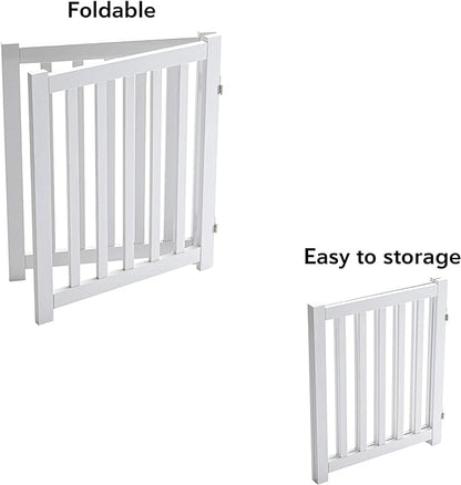 LZRS 2-Panel Wooden Free Standing Foldable Dog Gate – Solid Hardwood 24" High, Step-Over Safety Pet Gate for Doorways, Stairs & Small Spaces - Indoor Use, White