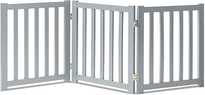 LZRS 3-Panel Wooden Free Standing Foldable Dog Gate – 24" High,Step-Over Safety Pet Gate for Doorways, Stairs, Hallways, Indoor Dog Barrier for Small to Medium Dogs & Puppies, Grey