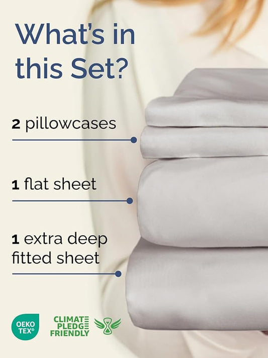 Extra Deep Twin Sheet Set - 4 Piece Breathable & Cooling Sheets - Hotel Luxury Bed Sheets Set - Easy & Secure Fit - Soft, Wrinkle Free & Comfy Sheets Set - French Grey Sheet Set w/Extra Deep Pockets