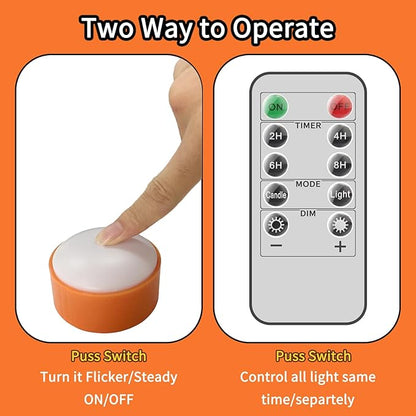 Halloween LED Pumpkin Lights, 2 Pack Battery Operated Jack-O-Lantern Lights with Remote Control and Timers, Orange Flickering Flameless Candles Ideal for Halloween Pumpkin Decorations