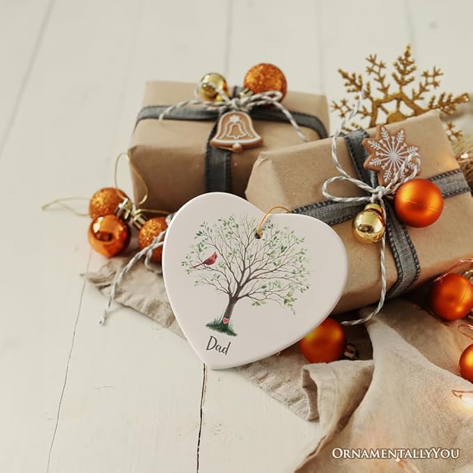 in Loving Memory of Mom and Dad Cardinal on a Tree Ornament, Heavenly Christmas Remembrance Gift, Dad Version