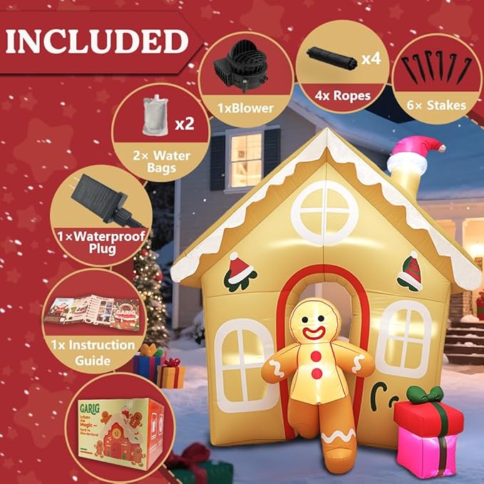 GARIG 6FT Christmas Inflatables The Runaway Gingerbread Man Outdoor Decorations, Christmas Blow Up Yard Decorations with Built-in LEDs for Xmax Outdoor Party, Yard, Garden