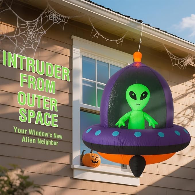 GARIG 5FT Halloween Inflatables Outdoor Decorations Aliens and Spaceships Build-in LEDs Lights Blow Up Yard Decorations for Garden Lawn Window Indoor Party Holiday Decor
