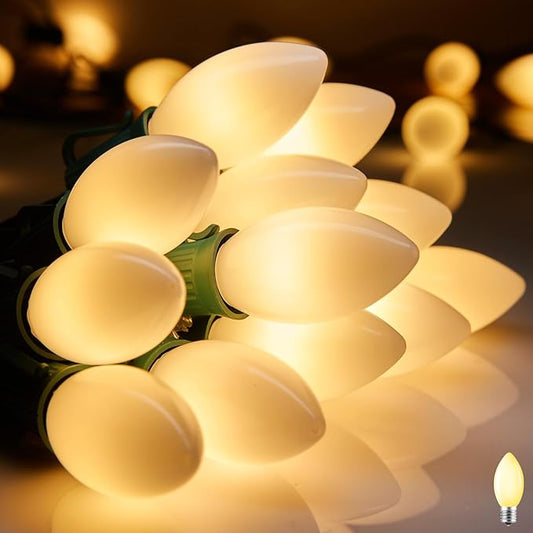 C9 LED Christmas Lights Outdoor, 100 Feet C9 String Lights with 100 Shatterproof Matte Bulbs, Connectable Waterproof Christmas Tree Lights for Holiday Roofline Backyard Garden Decor, Warm White