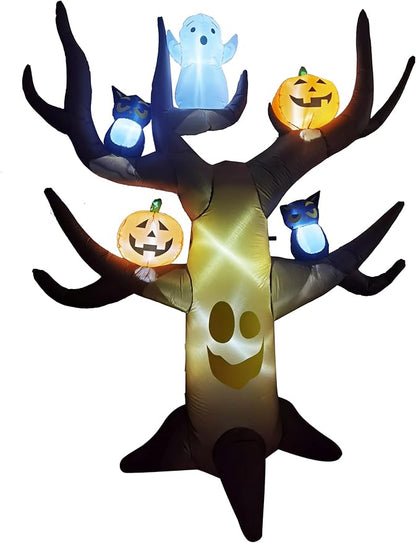 Amazingforless (6FT) Halloween LED Inflatable Decoration w/Blower Spooky Blow Ups (Frankenstein, Dragon, Ghost, Pumpkin, Skeleton Dog,Tree, Witch, Bathroom, Archways) (Spooky Tree - 9ft)…