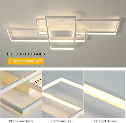 GEADI Modern Dimmable Ceiling Light, 35.4" White Led Ceiling Light Fixtures with Remote Control, 50W Rectangle Flush Mount Lighting Fixture for Kitchen Bedroom Dining Room(3000K-6500K)